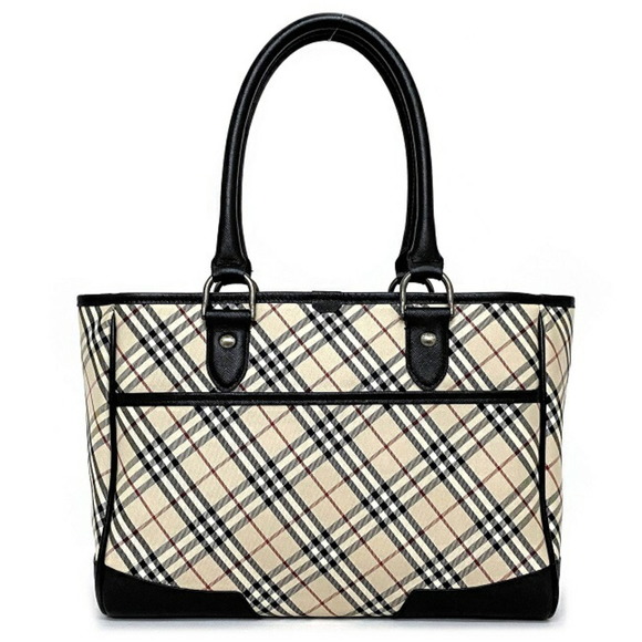 Burberry Tote Bag Beige Black Check Nova Handbag Canvas Leather BURBERRY Wome... - Picture 3 of 10